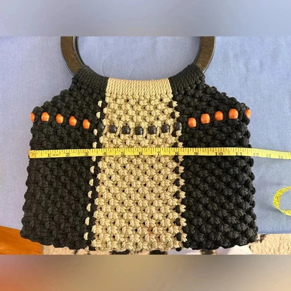 Handmade Black and Beige Crochet Bag - Picture 6 of 7